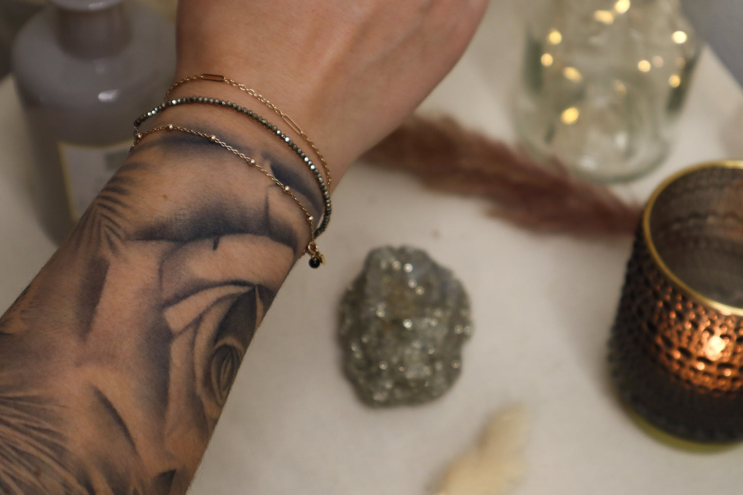 Bracelet pierres précieuses, pyrite.