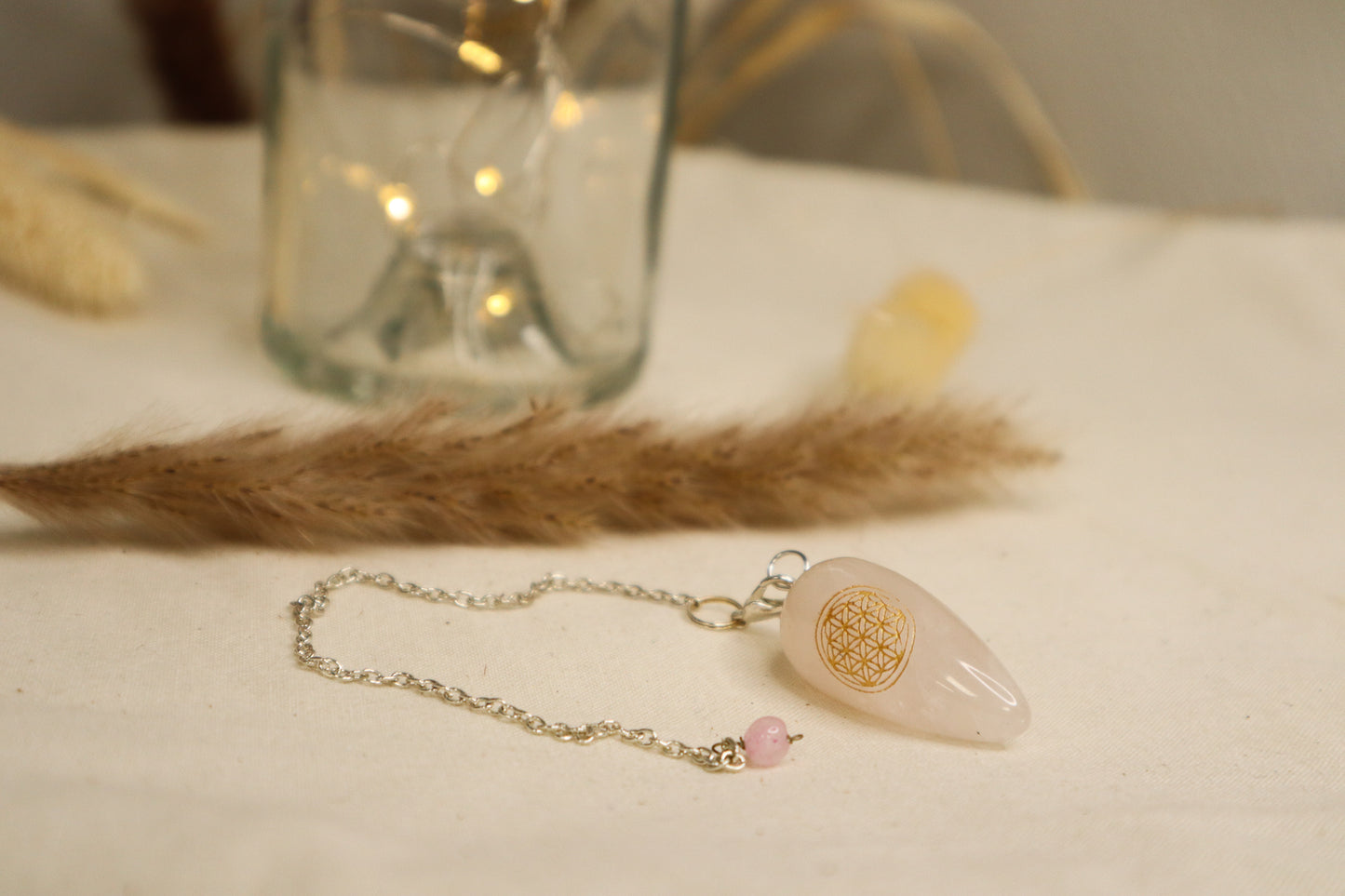 PENDULE QUARTZ ROSE GOUTTE - FLEUR DE VIE